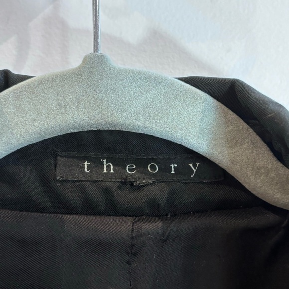 THEORY Sz M Canvas Pointy Lapel Double Breasted Lined Pockets Trench Coat Jacket - Picture 4 of 12